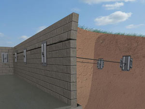 A graphic illustration of a foundation wall system installed in Exeter