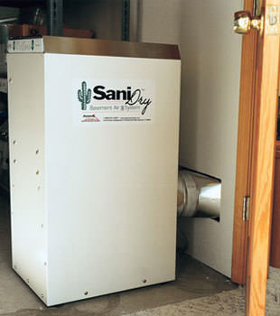 A Energy Efficient basement dehumidifier installed in a finished basement in Kincardine